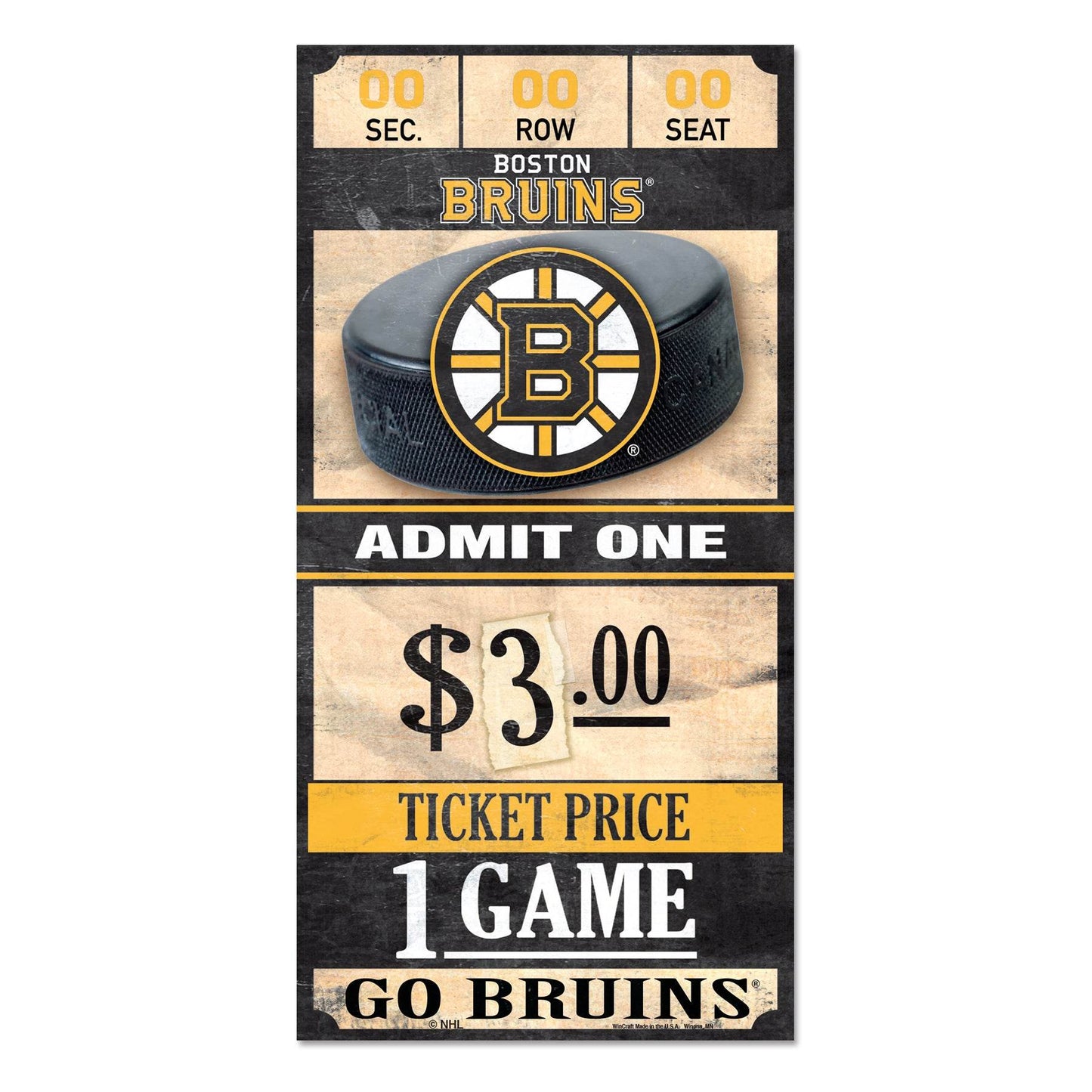 Boston Bruins Sign 6x12 Wood Ticket Memorabilia Decor - ToylandEU