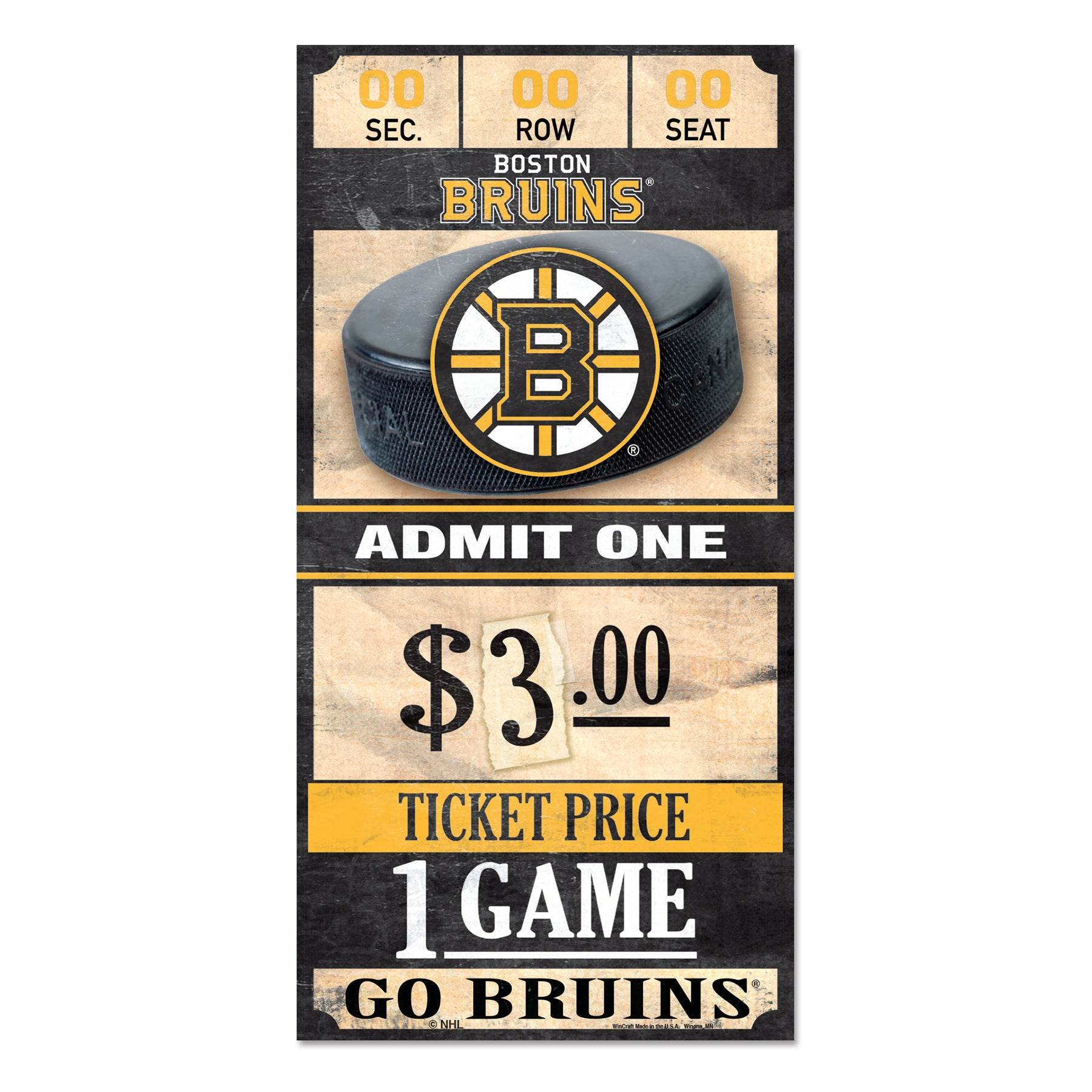 Boston Bruins Sign 6x12 Wood Ticket Memorabilia Decor - ToylandEU
