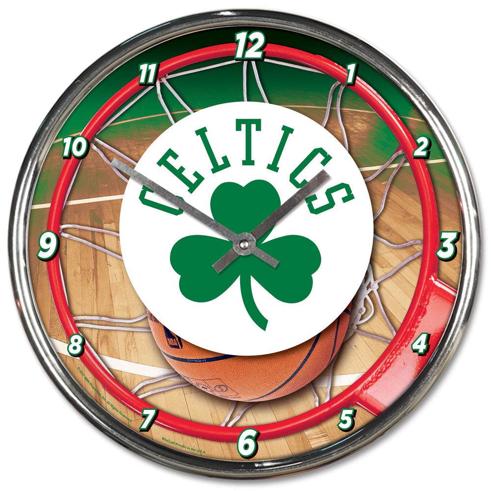 Boston Celtics Round Wall Clock Chrome Finish 12 Inch - ToylandEU