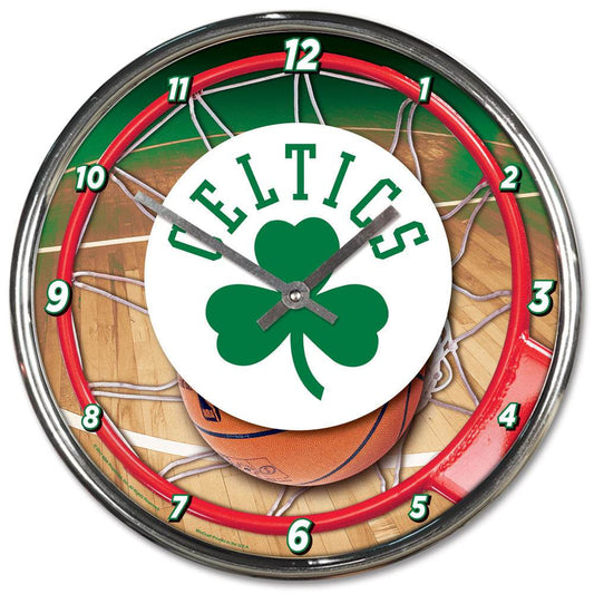 Boston Celtics Round Wall Clock Chrome Finish 12 Inch - ToylandEU