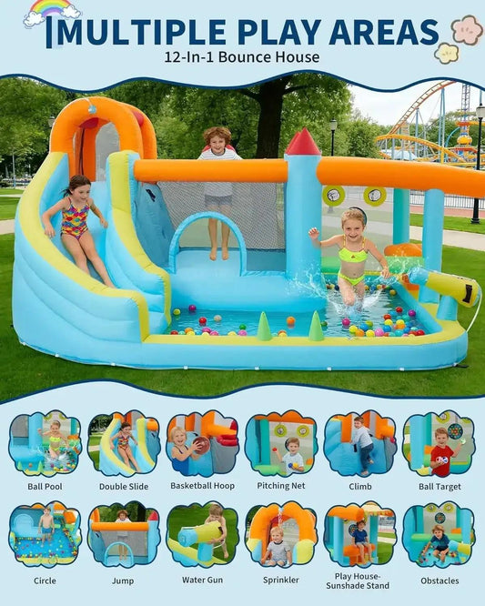  Inflatable Bounce House 12 In 1 With Blower And Slide -  ToylandEU™