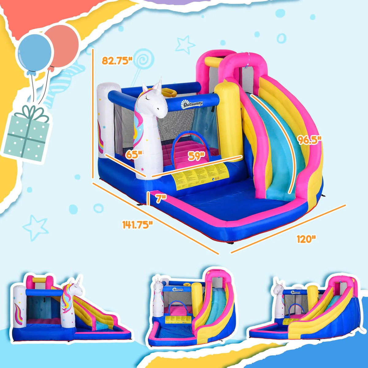  Unicorn 5-in-1 Inflatable Bounce House and Water Slide -  ToylandEU™