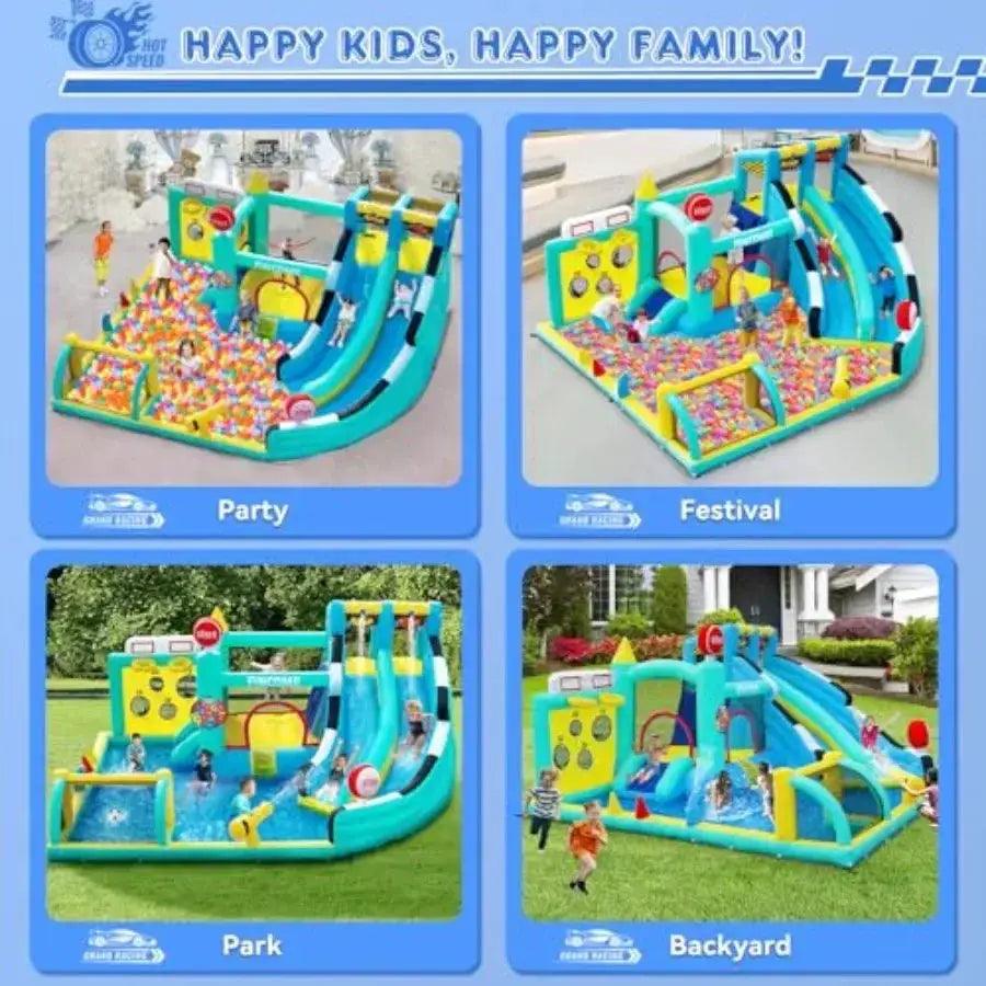  Large Double Slide Bounce House For Kids 3-10 With Pool -  ToylandEU™