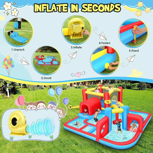  Bounce House Water Slide Obstacle Course For Kids Nylon -  ToylandEU™