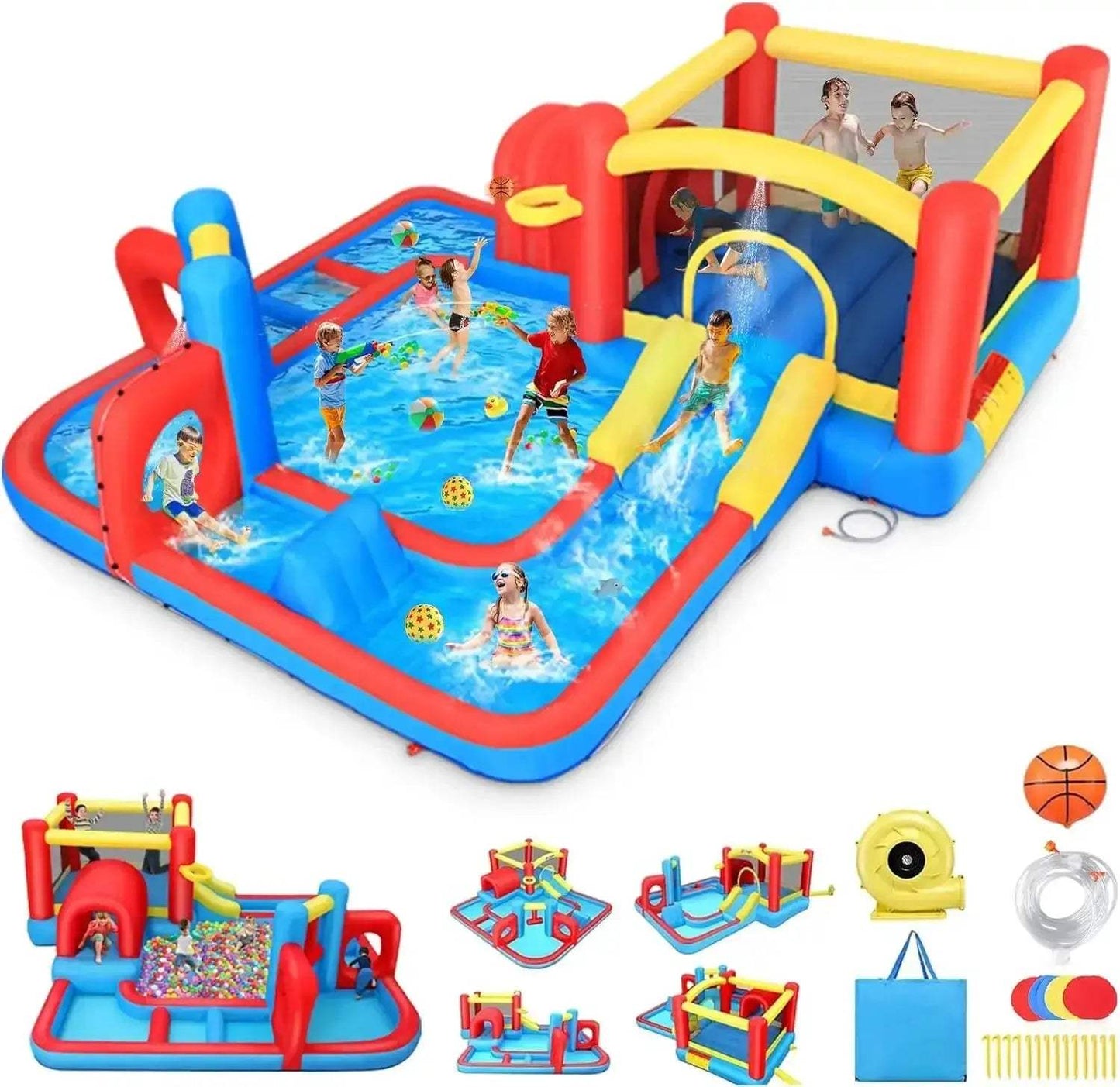 Bounce House Water Slide Obstacle Course for Kids With Blower - ToylandEU