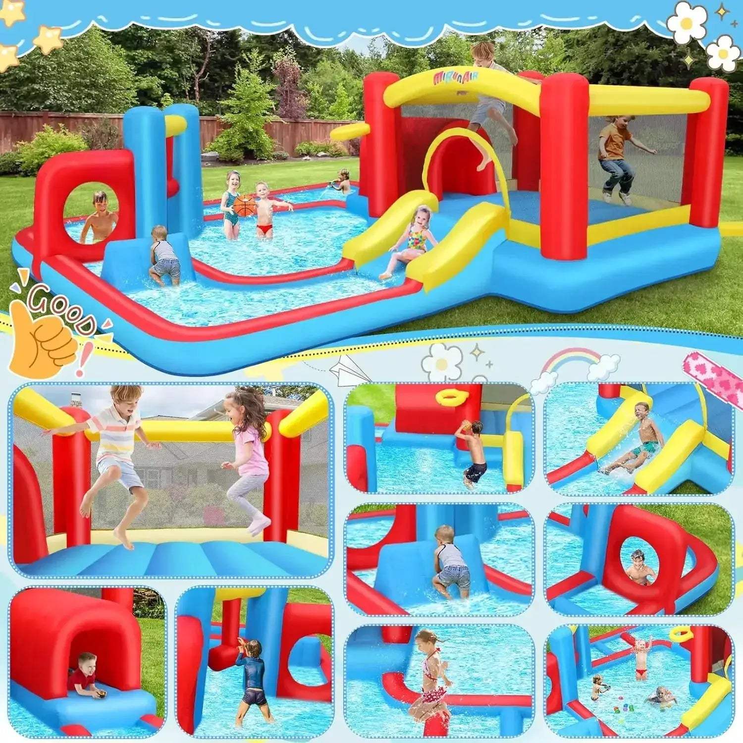 Bounce House Water Slide Obstacle Course for Kids With Blower - ToylandEU