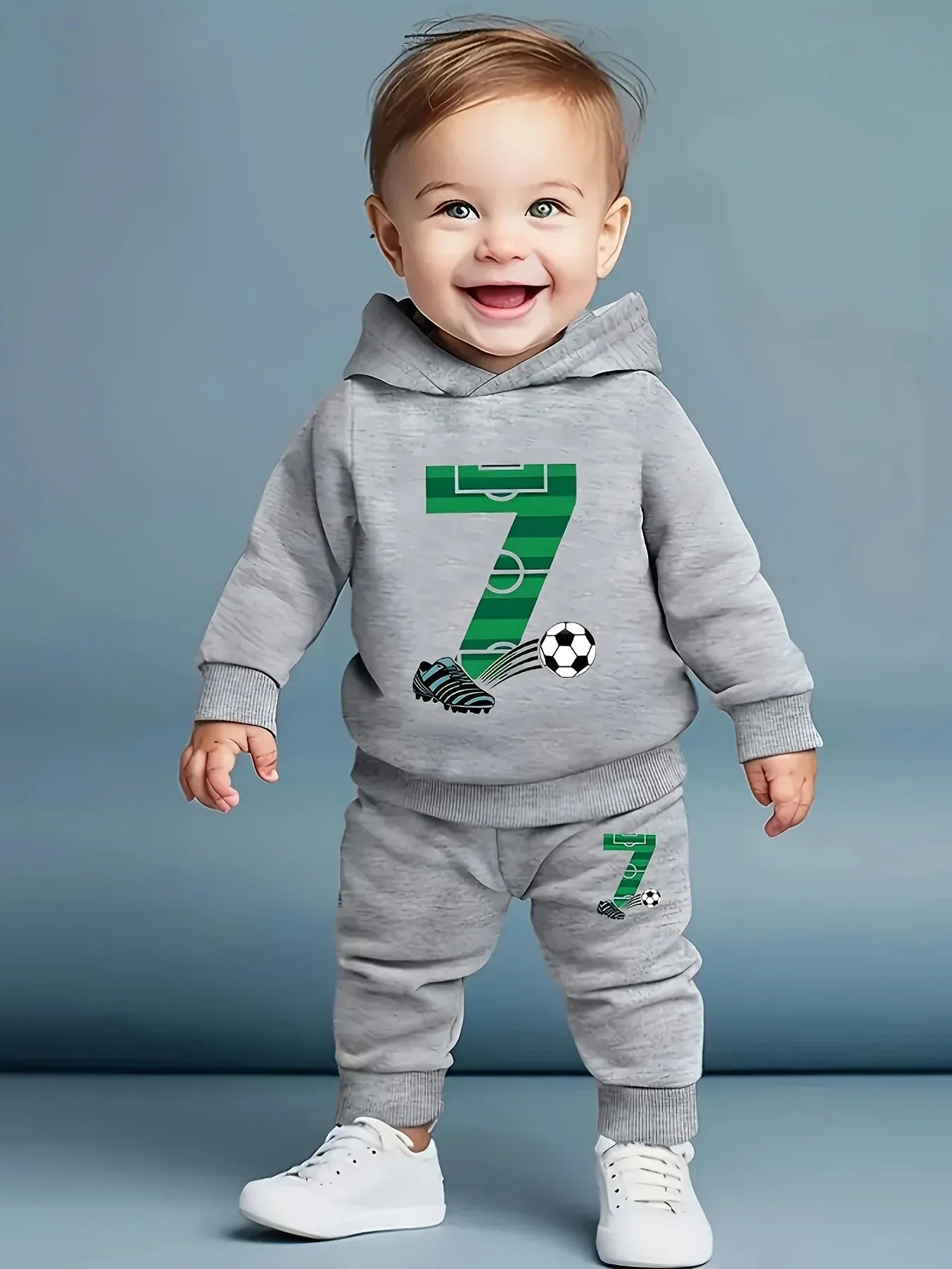 Boy 1-3Y Fleece Hoodie And Casual Sports Pants Set Football Pattern Polyester - ToylandEU