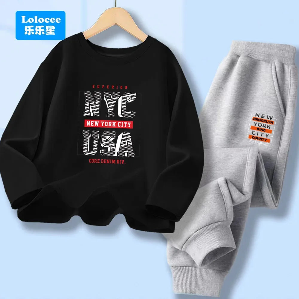 Boys 2-Piece Cotton Polyester Long-Sleeve Top and Pants Set New York Print 7-13Y - ToylandEU