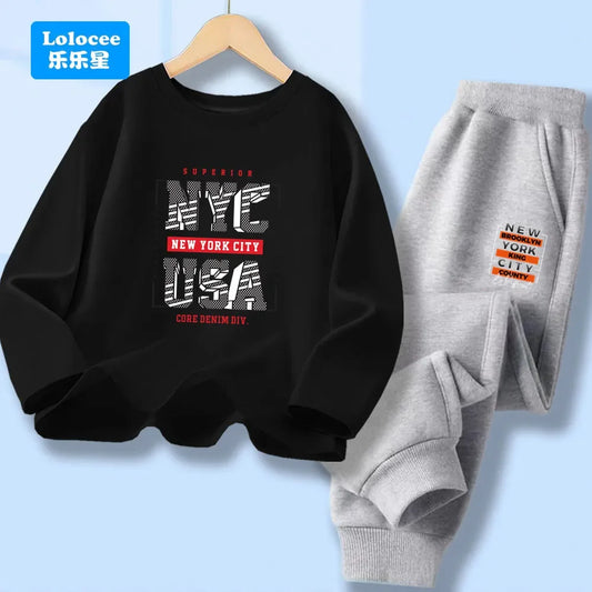 Boys 2-Piece Cotton Polyester Long-Sleeve Top and Pants Set New York Print 7-13Y - ToylandEU