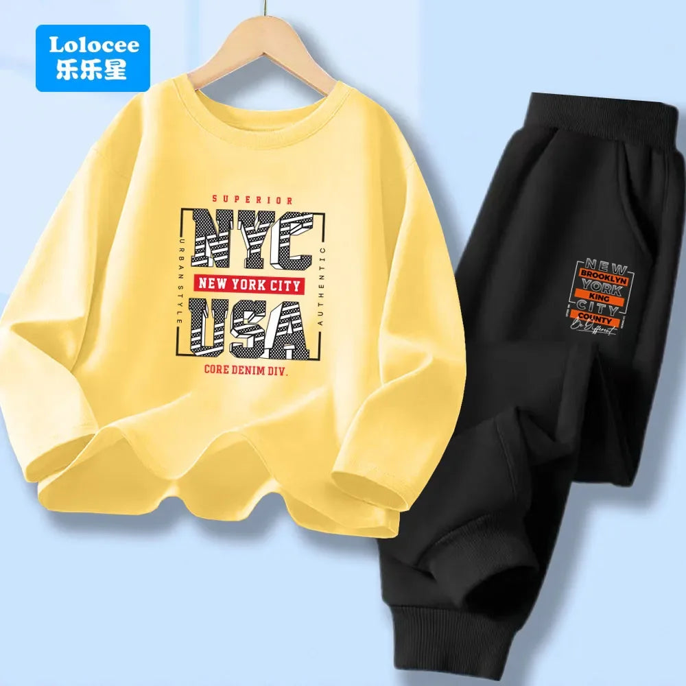 Boys 2-Piece Cotton Polyester Long-Sleeve Top and Pants Set New York Print 7-13Y - ToylandEU