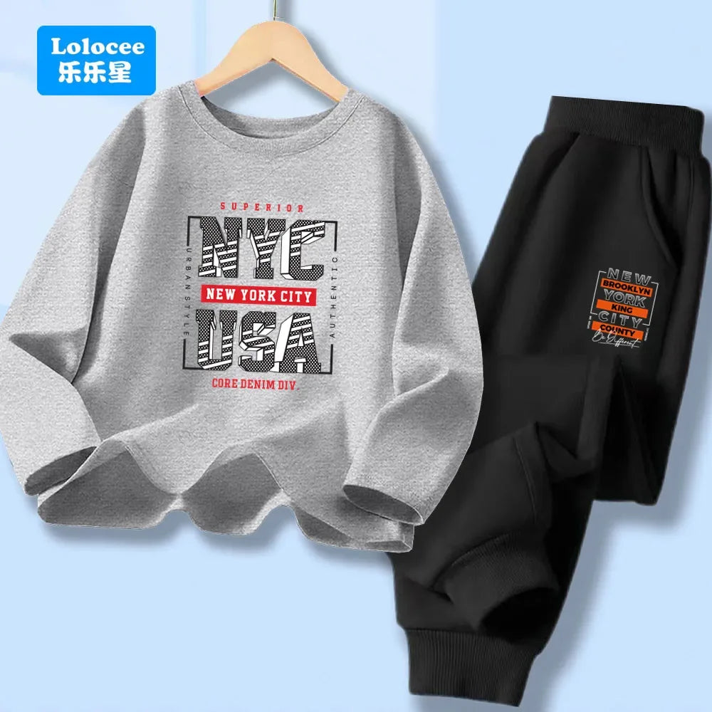 Boys 2-Piece Cotton Polyester Long-Sleeve Top and Pants Set New York Print 7-13Y - ToylandEU