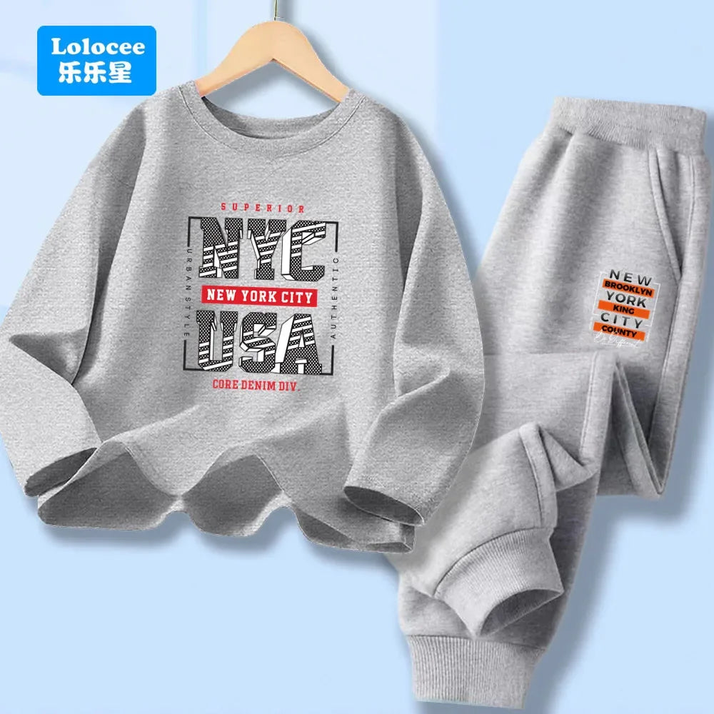 Boys 2-Piece Cotton Polyester Long-Sleeve Top and Pants Set New York Print 7-13Y - ToylandEU