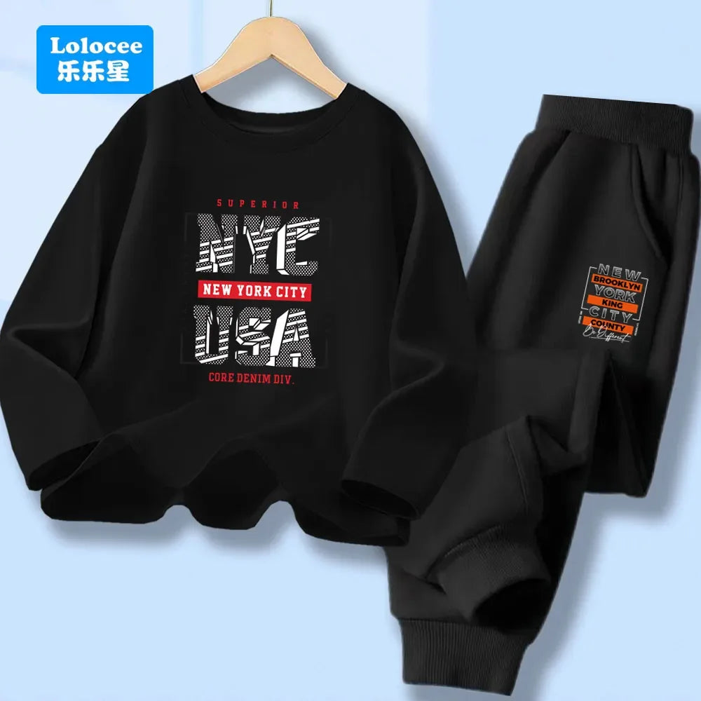 Boys 2-Piece Cotton Polyester Long-Sleeve Top and Pants Set New York Print 7-13Y - ToylandEU