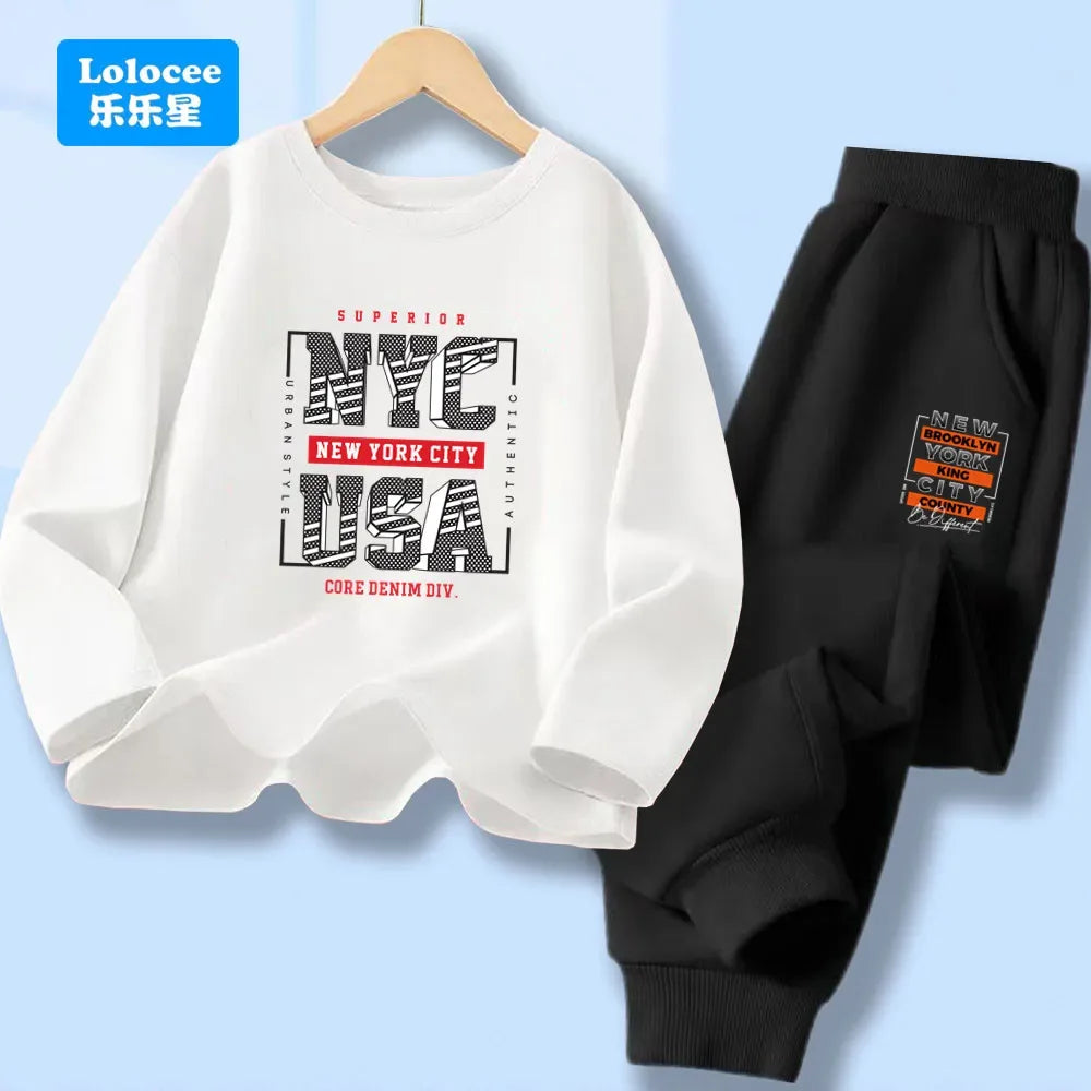 Boys 2-Piece Cotton Polyester Long-Sleeve Top and Pants Set New York Print 7-13Y - ToylandEU