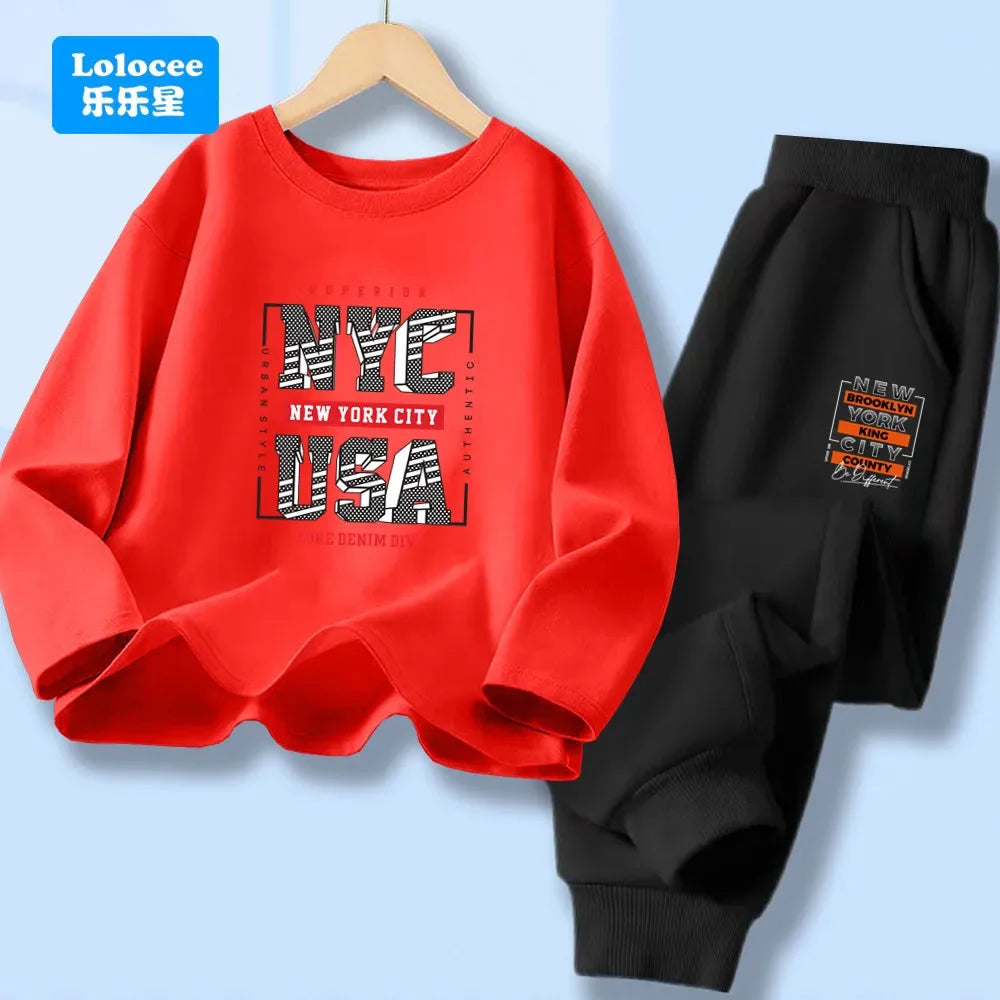 Boys 2-Piece Cotton Polyester Long-Sleeve Top and Pants Set New York Print 7-13Y - ToylandEU