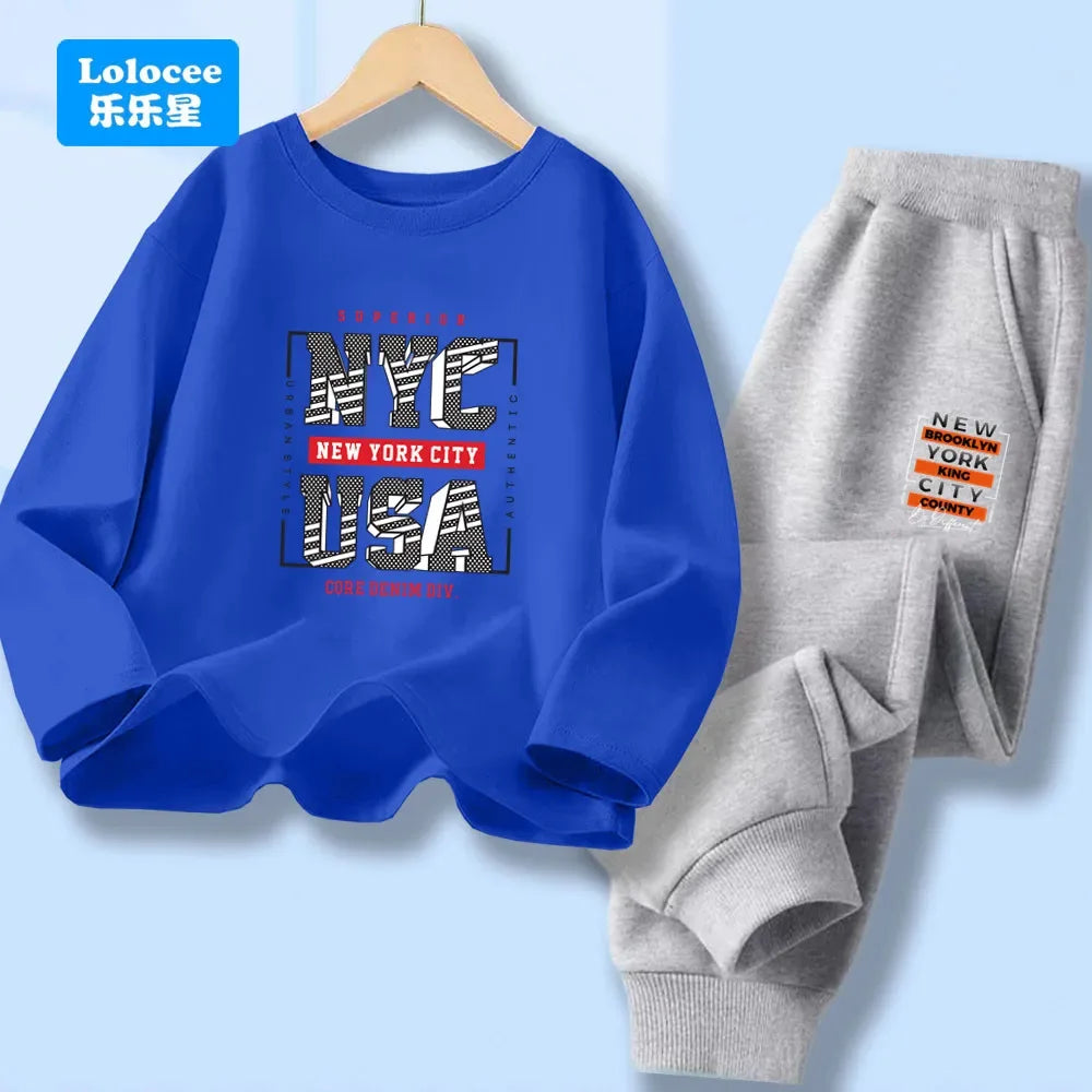 Boys 2-Piece Cotton Polyester Long-Sleeve Top and Pants Set New York Print 7-13Y - ToylandEU