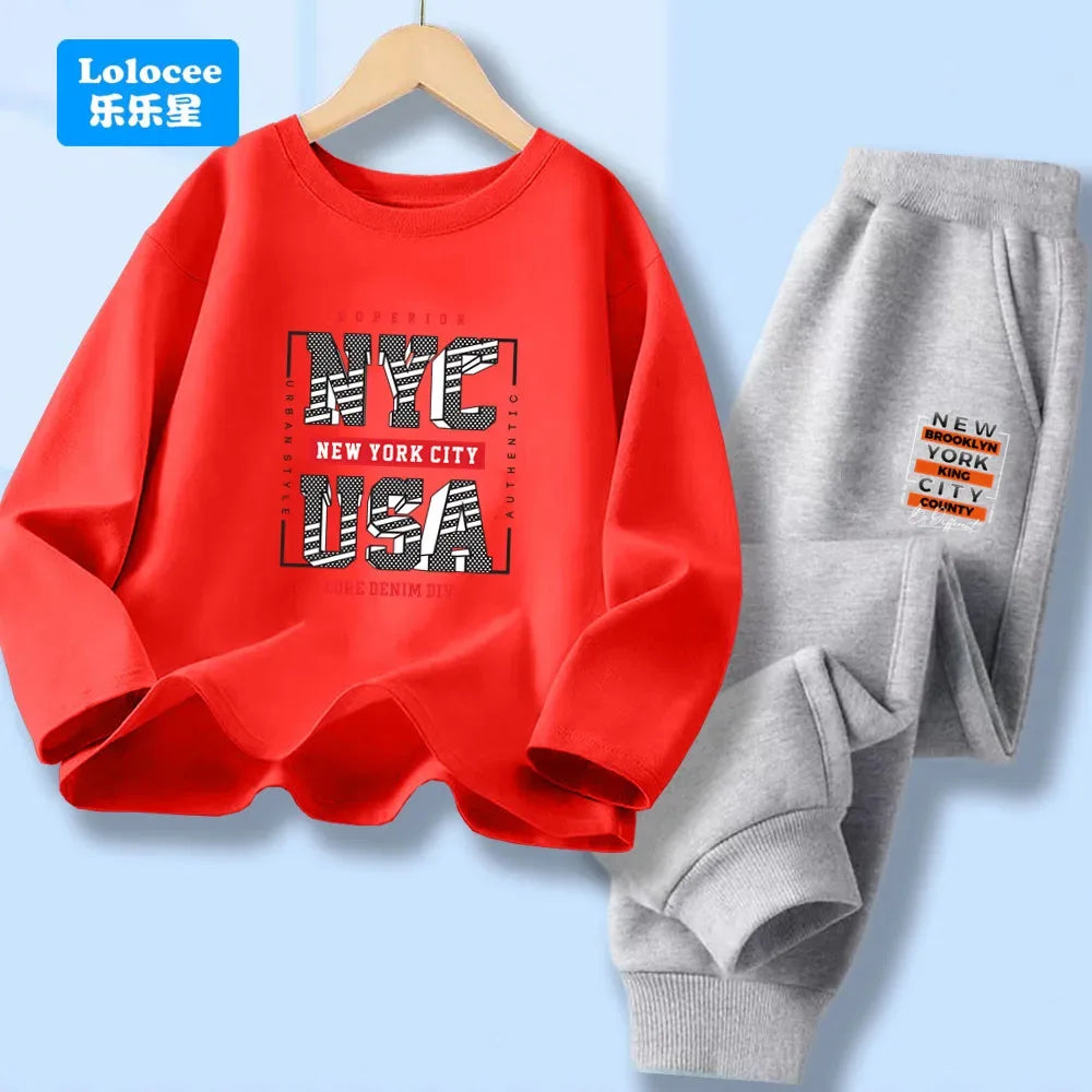 Boys 2-Piece Cotton Polyester Long-Sleeve Top and Pants Set New York Print 7-13Y - ToylandEU