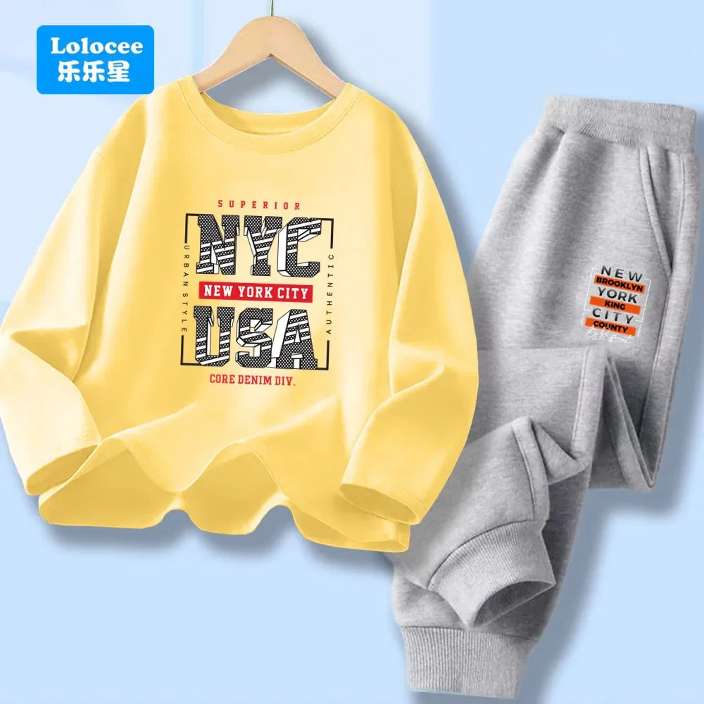 Boys 2-Piece Cotton Polyester Long-Sleeve Top and Pants Set New York Print 7-13Y - ToylandEU