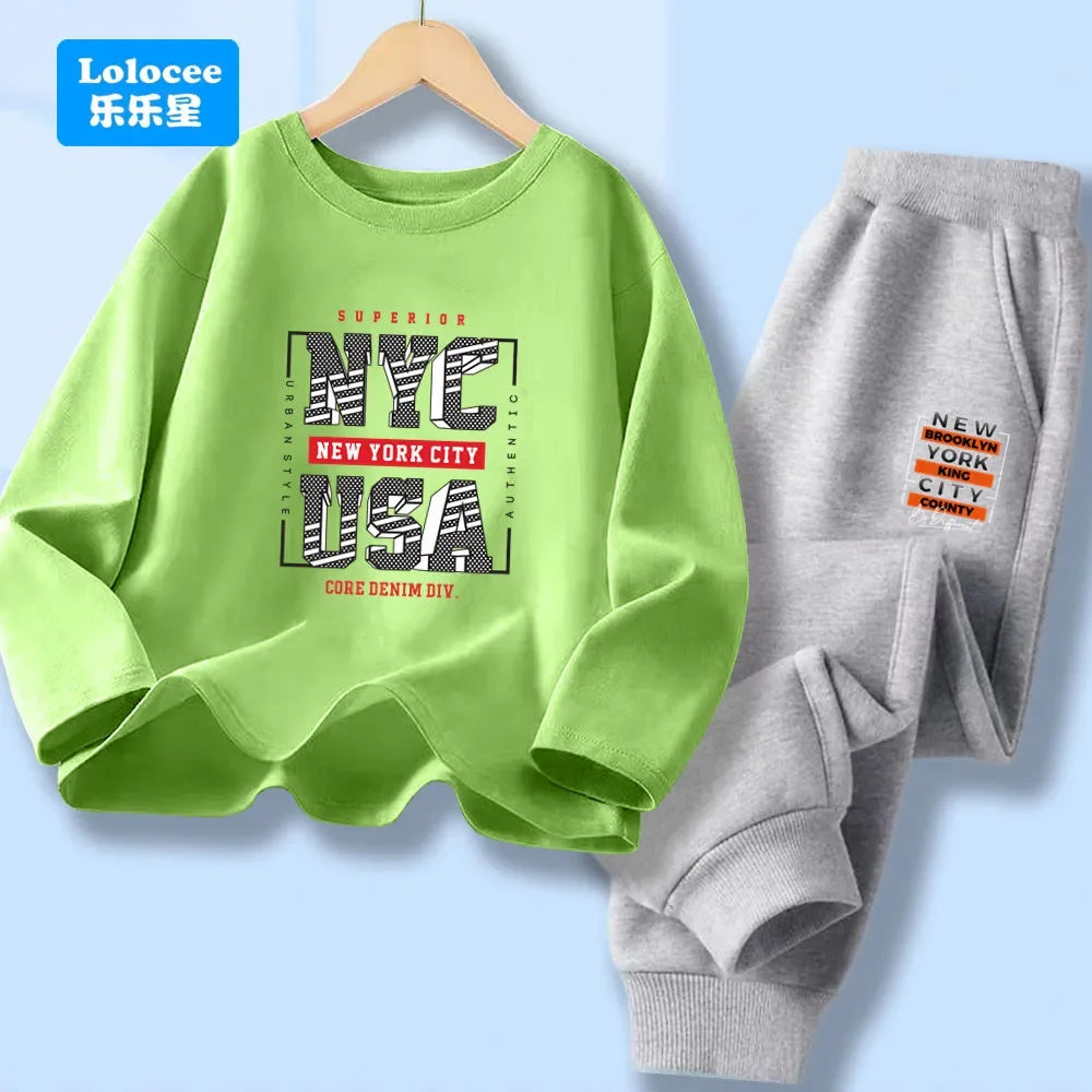 Boys 2-Piece Cotton Polyester Long-Sleeve Top and Pants Set New York Print 7-13Y - ToylandEU