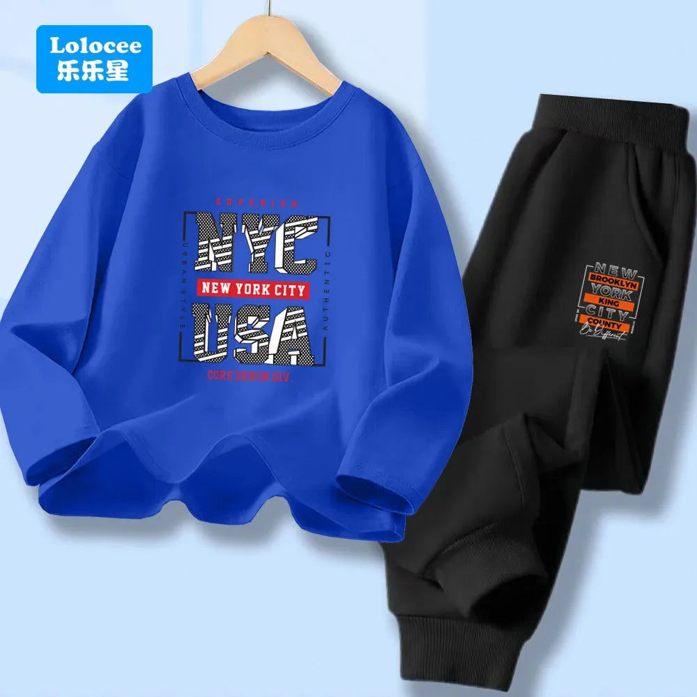Boys 2-Piece Cotton Polyester Long-Sleeve Top and Pants Set New York Print 7-13Y - ToylandEU