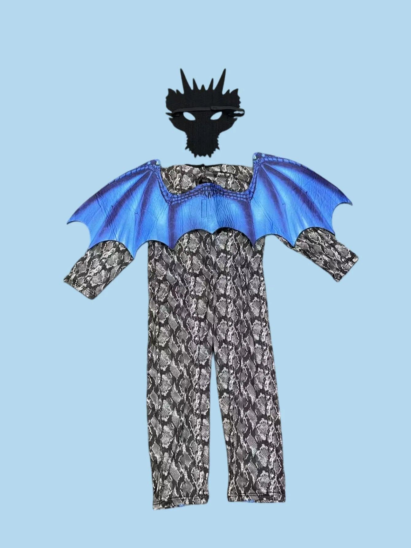 Boys Dinosaur Jumpsuit Set | Blue Wing And Mask | Toylandeu