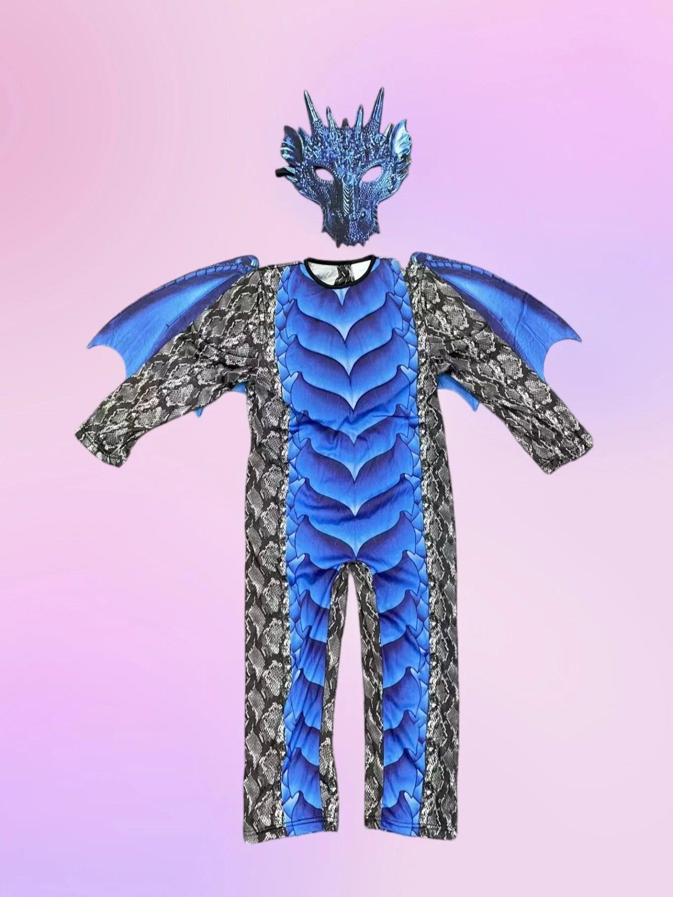 Boys Dinosaur Jumpsuit Set | Blue Wing And Mask | Toylandeu