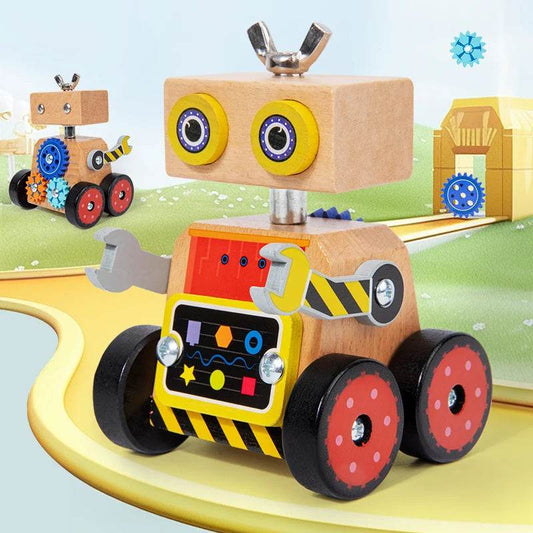 Boy's Gift Wooden Robot Educational Toy Montessori Develop Multifunctional Light Nut Screws Disassembly Tool for Toddler - ToylandEU