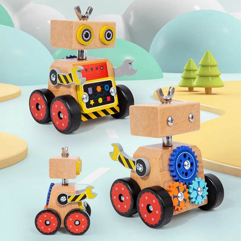 Boy's Gift Wooden Robot Educational Toy Montessori Develop Multifunctional Light Nut Screws Disassembly Tool for Toddler - ToylandEU