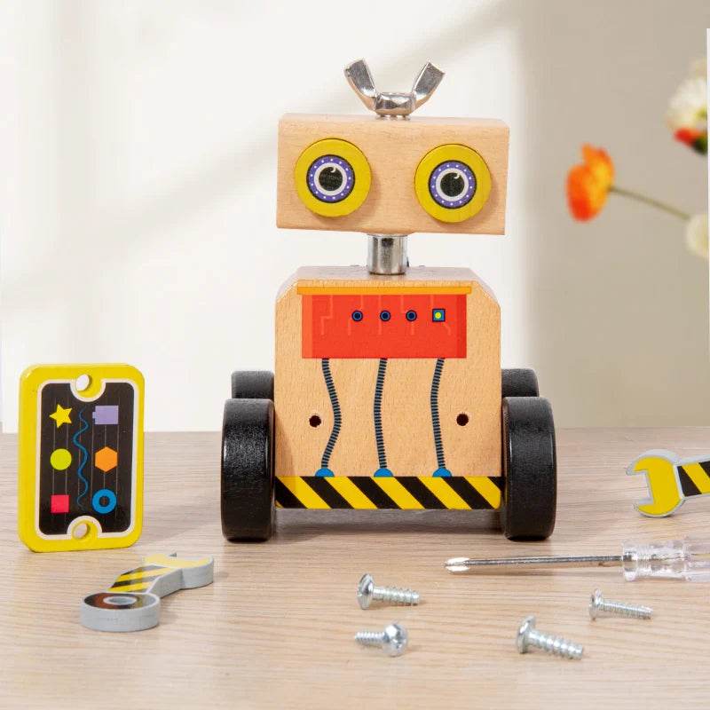 Boy's Gift Wooden Robot Educational Toy Montessori Develop Multifunctional Light Nut Screws Disassembly Tool for Toddler - ToylandEU
