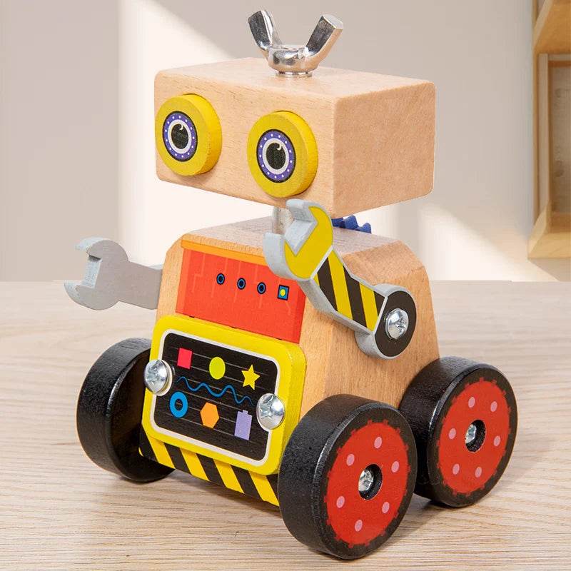 Boy's Gift Wooden Robot Educational Toy Montessori Develop Multifunctional Light Nut Screws Disassembly Tool for Toddler - ToylandEU