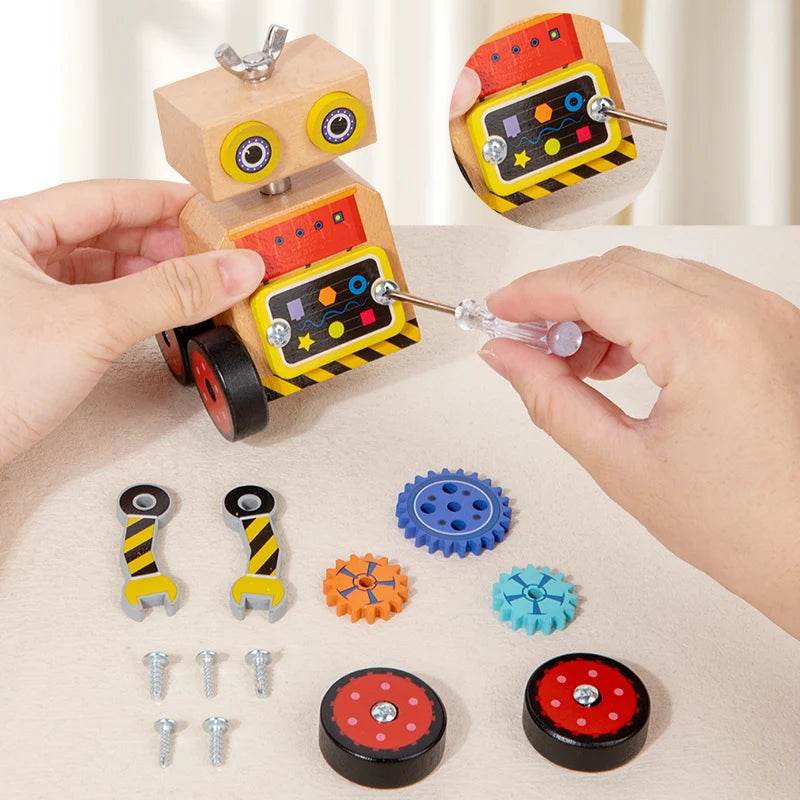 Boy's Gift Wooden Robot Educational Toy Montessori Develop Multifunctional Light Nut Screws Disassembly Tool for Toddler - ToylandEU