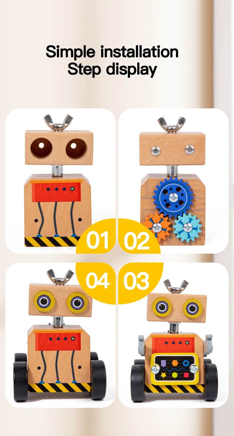 Boy's Gift Wooden Robot Educational Toy Montessori Develop Multifunctional Light Nut Screws Disassembly Tool for Toddler - ToylandEU