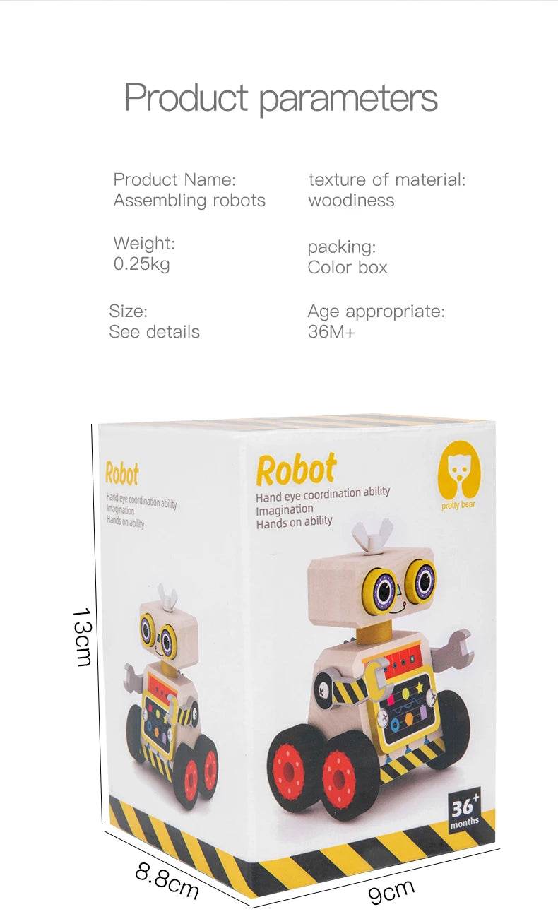 Boy's Gift Wooden Robot Educational Toy Montessori Develop Multifunctional Light Nut Screws Disassembly Tool for Toddler - ToylandEU