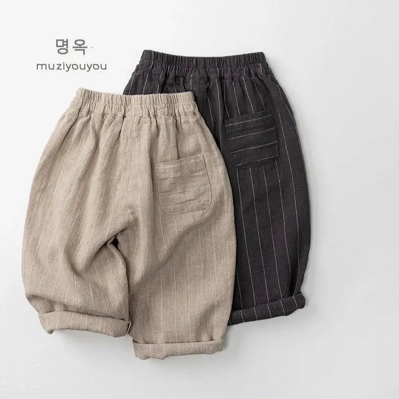  Boys Pants Cotton Linen Vertical Stripe Elastic Waist -  ToylandEU™