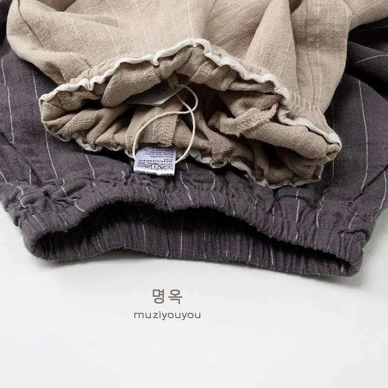  Boys Pants Cotton Linen Vertical Stripe Elastic Waist -  ToylandEU™
