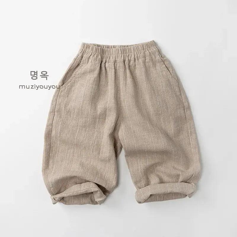  Boys Pants Cotton Linen Vertical Stripe Elastic Waist -  ToylandEU™