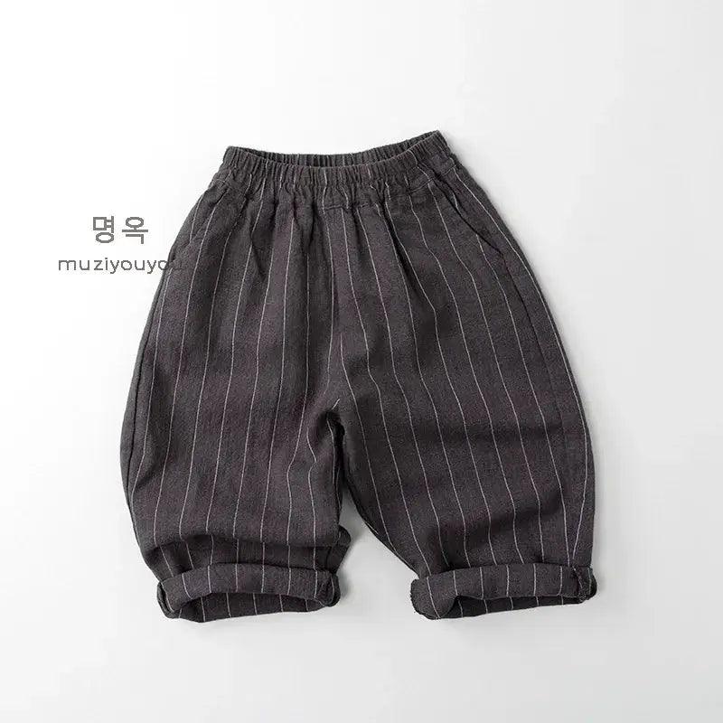  Boys Pants Cotton Linen Vertical Stripe Elastic Waist -  ToylandEU™