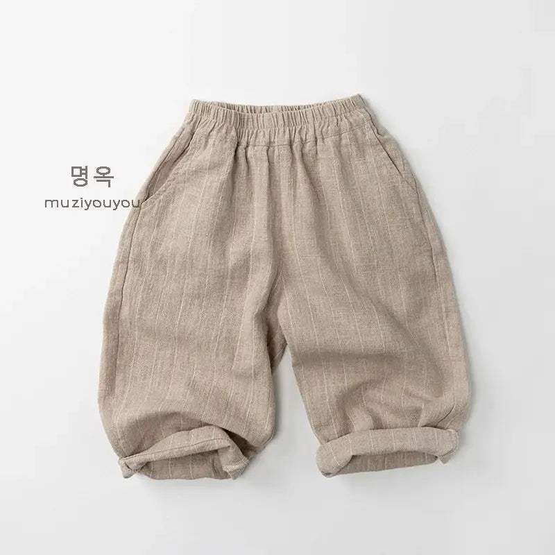  Boys Pants Cotton Linen Vertical Stripe Elastic Waist -  ToylandEU™