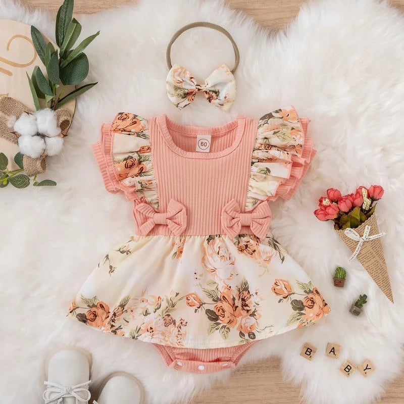 Breathable Baby Dress Bowknot Striped Floral Cotton For Newborn Girls Summer Crawling Wear - ToylandEU