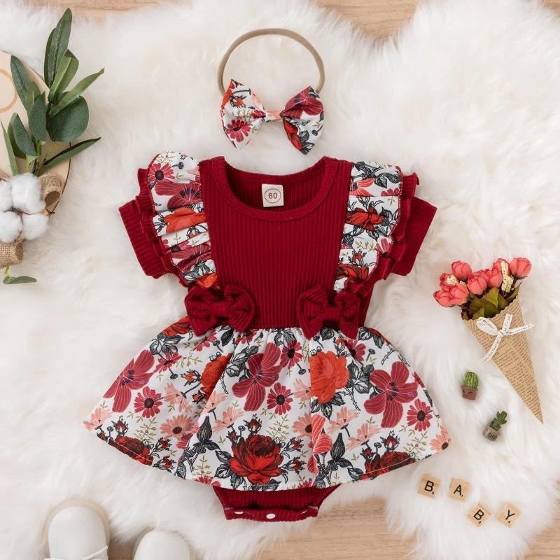 Breathable Baby Dress Bowknot Striped Floral Cotton For Newborn Girls Summer Crawling Wear - ToylandEU