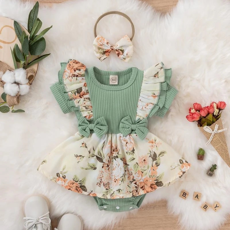 Breathable Baby Dress Bowknot Striped Floral Cotton For Newborn Girls Summer Crawling Wear - ToylandEU