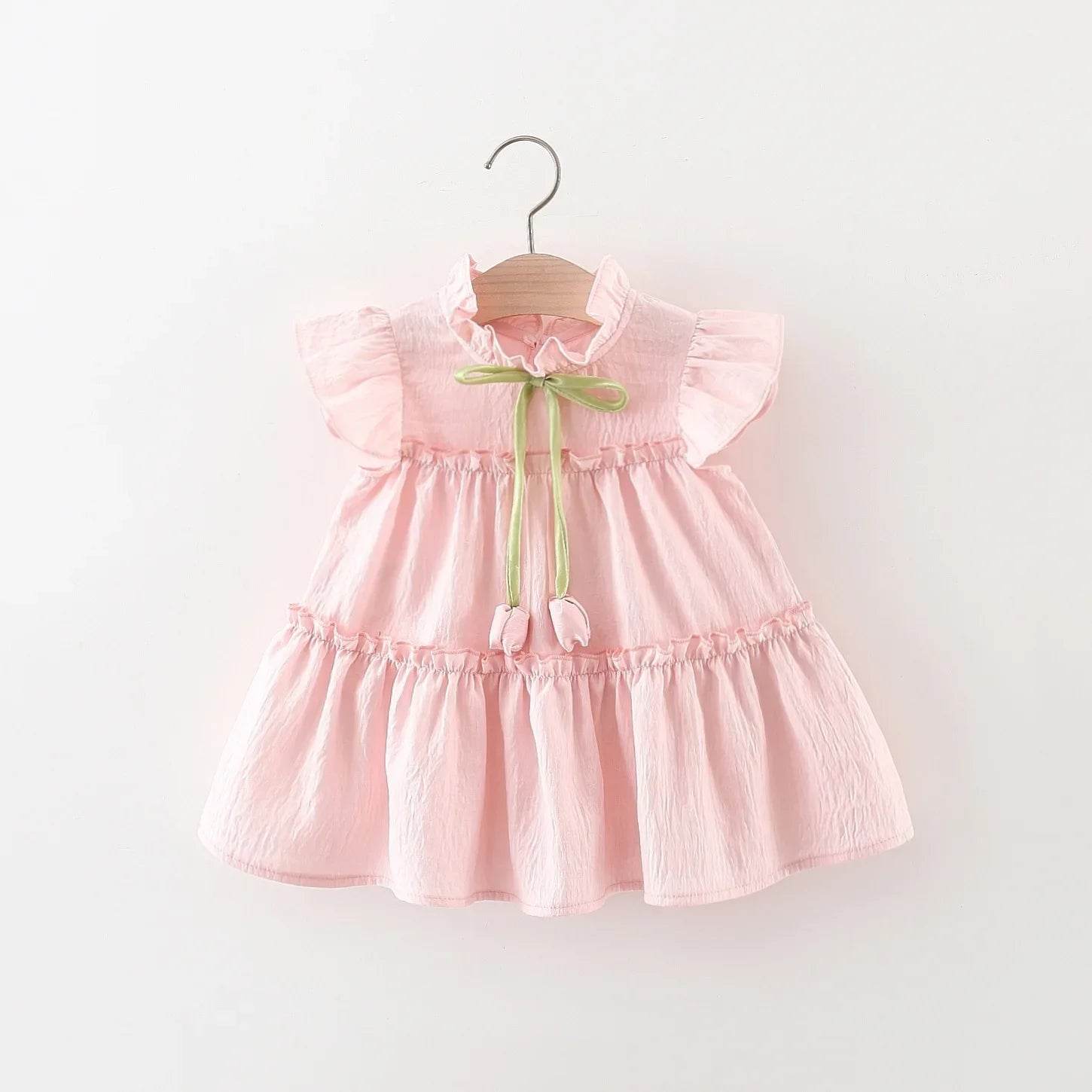 Breathable Baby Girl Dress With Tulip Pattern Embellishment For Girls Aged 9 Months To 4 Years - ToylandEU