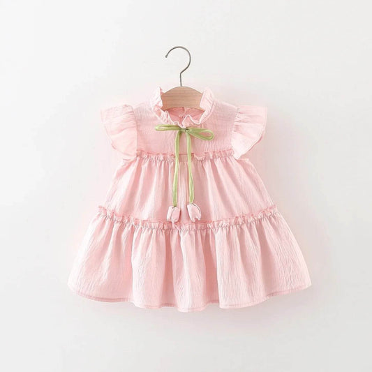 Breathable Baby Girl Dress With Tulip Pattern Embellishment For Girls Aged 9 Months To 4 Years - ToylandEU