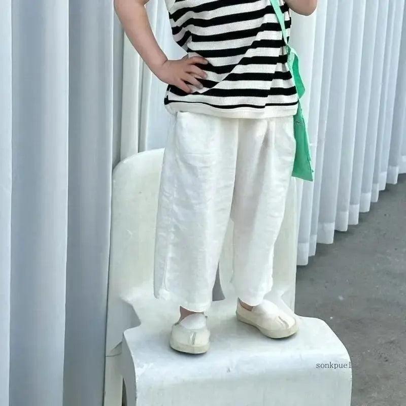  Breathable Cotton Linen Kids Pants Unisex Elastic Waist -  ToylandEU™