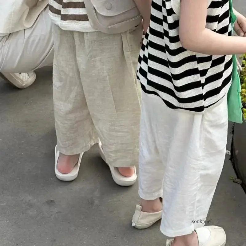  Breathable Cotton Linen Kids Pants Unisex Elastic Waist -  ToylandEU™