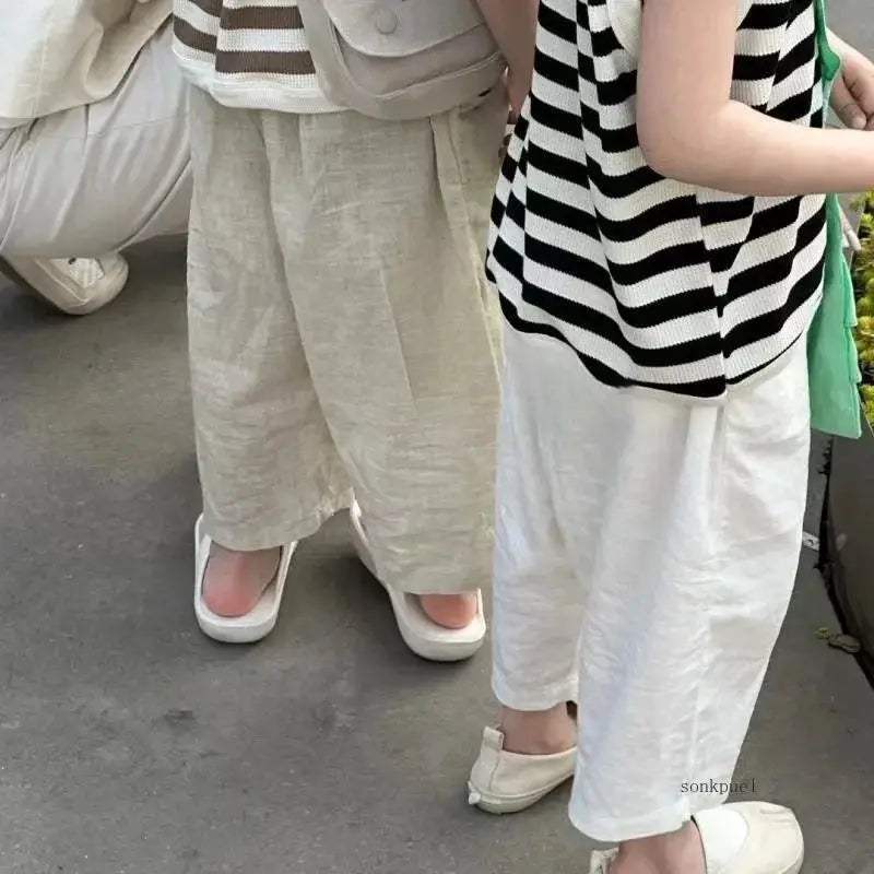 Breathable Cotton Linen Kids Pants Unisex Elastic Waist -  ToylandEU™