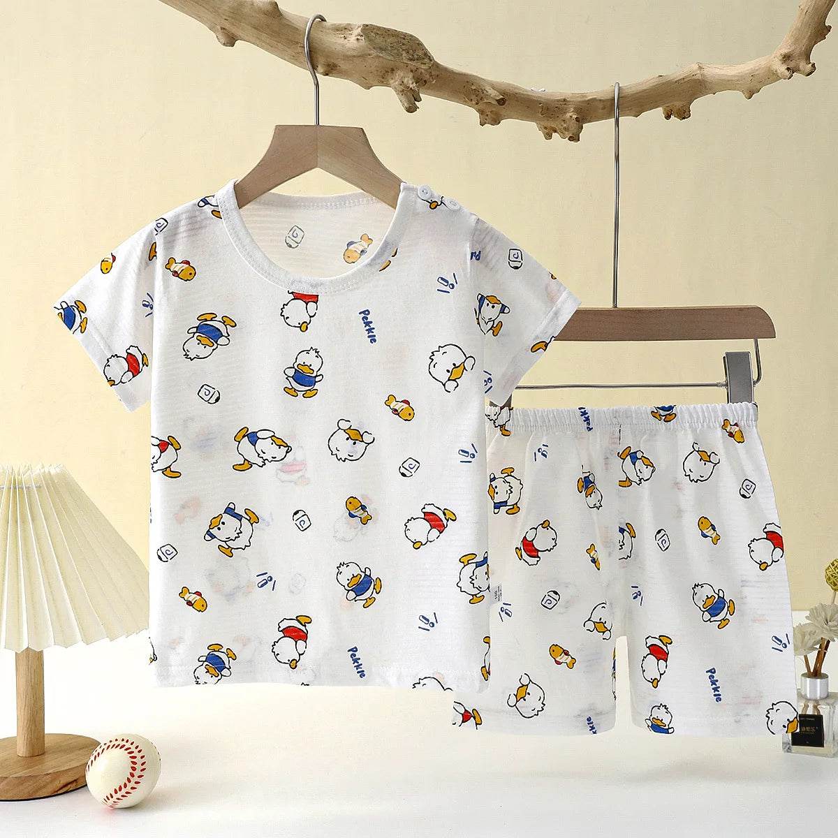 Breathable Cotton Pajamas Two Piece Set With Cartoon Pattern For Unisex Kids New Summer Nightwear - ToylandEU