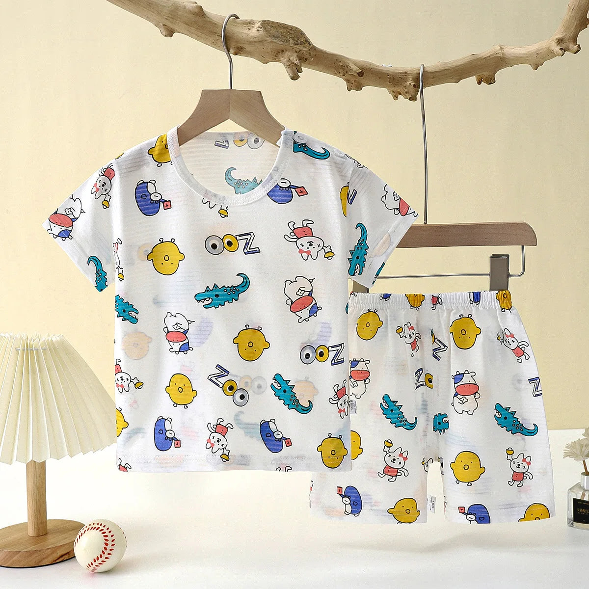 Breathable Cotton Pajamas Two Piece Set With Cartoon Pattern For Unisex Kids New Summer Nightwear - ToylandEU