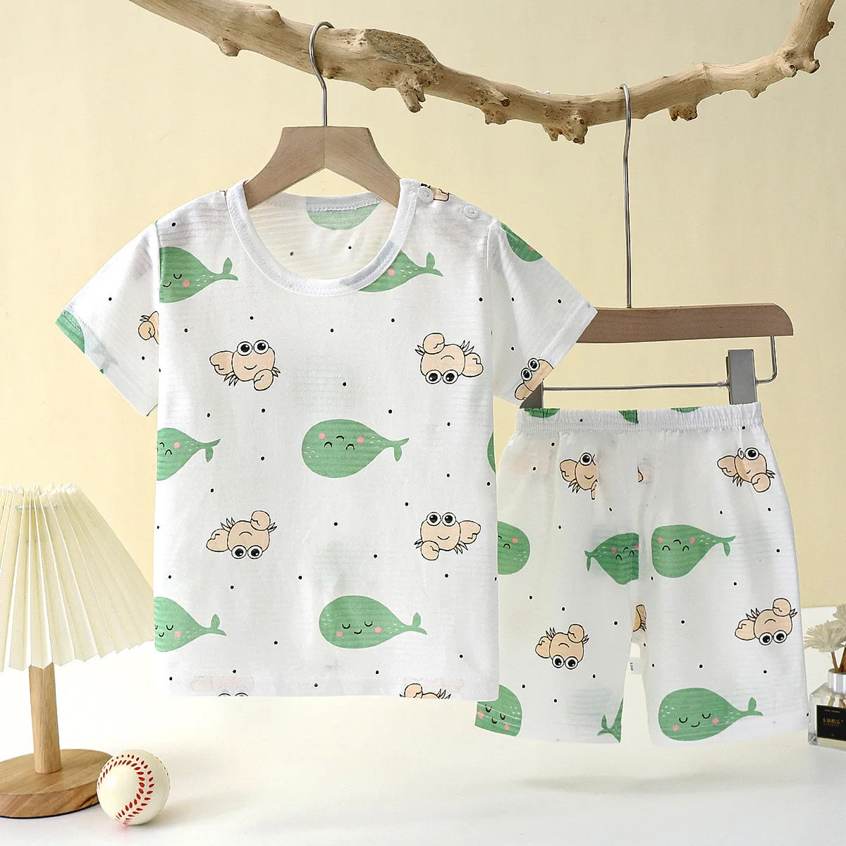 Breathable Cotton Pajamas Two Piece Set With Cartoon Pattern For Unisex Kids New Summer Nightwear - ToylandEU