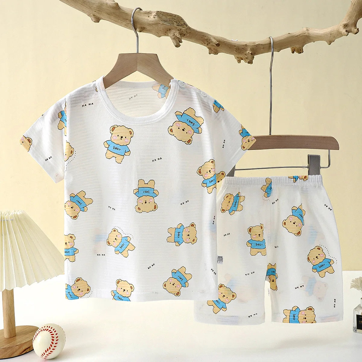 Breathable Cotton Pajamas Two Piece Set With Cartoon Pattern For Unisex Kids New Summer Nightwear - ToylandEU